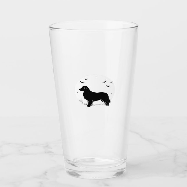 Australian Shepherd Dog � Halloween Moon Silhouett Glass (Front)