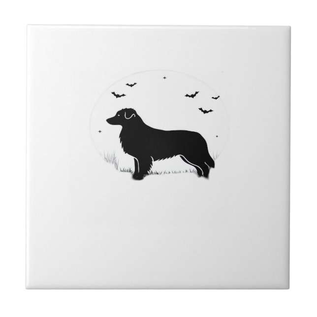 Australian Shepherd Dog � Halloween Moon Silhouett Tile (Front)