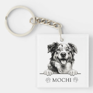 Australian Shepherd Dog Hand Drawing Personalized Key Ring