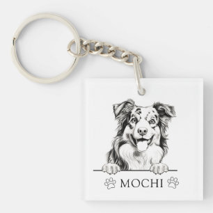 Australian Shepherd Dog Hand Drawing Personalized Key Ring