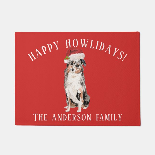 Australian Shepherd Dog Happy Howlidays Christmas Doormat (Front)