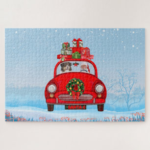 Australian Shepherd Dog In Car With Santa Claus  Jigsaw Puzzle