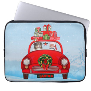 Australian Shepherd Dog In Car With Santa Claus Laptop Sleeve