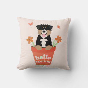 Australian Shepherd Dog In Flower Pot Cushion