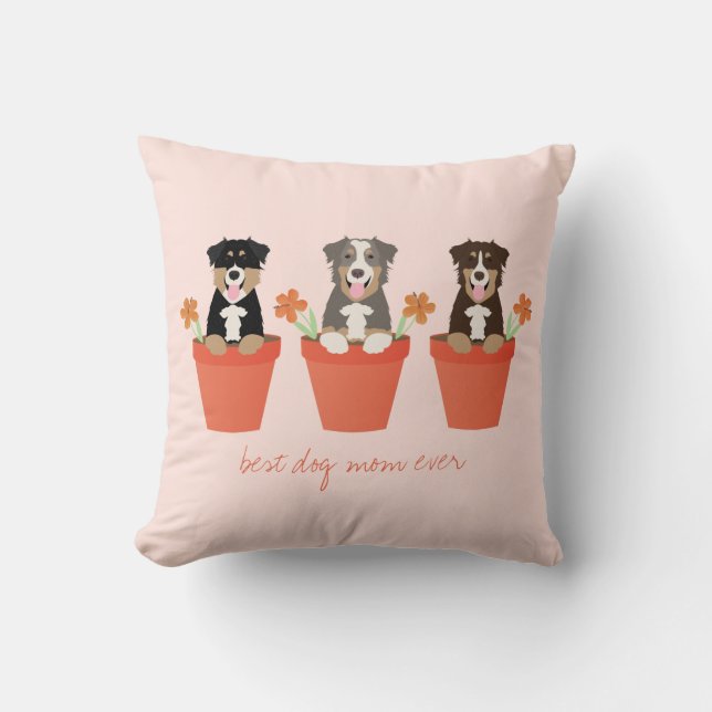 Australian Shepherd Dog In Flower Pot Cushion (Front)