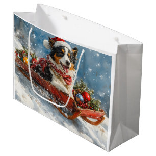 Australian Shepherd Dog in Sledge Chriistmas Large Gift Bag
