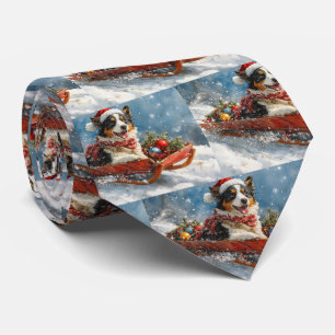 Australian Shepherd Dog in Sledge Chriistmas Tie