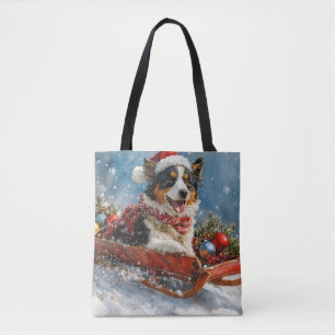 Australian Shepherd Dog in Sledge Chriistmas Tote Bag