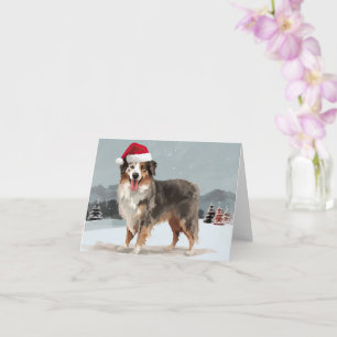 Australian Shepherd Dog in Snow Christmas  Card