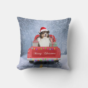 Australian Shepherd Dog in Snow Christmas Cushion
