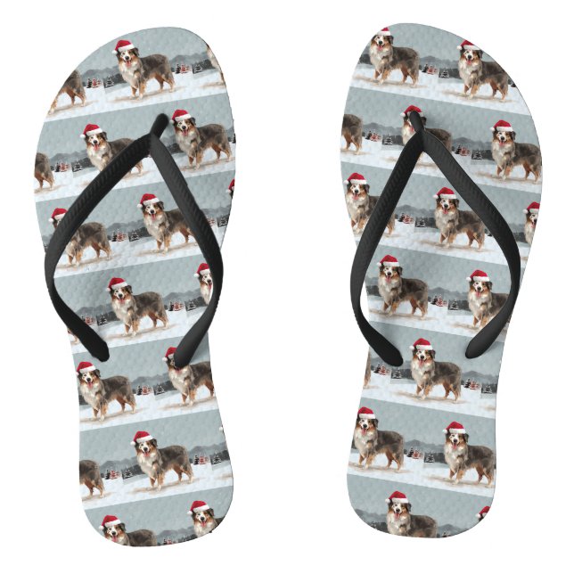 Australian Shepherd Dog in Snow Christmas  Flip Flops (Footbed)
