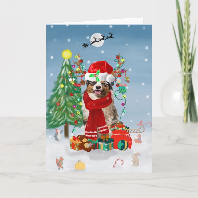 Australian Shepherd Dog in Snow Christmas Gift  Card (Front)