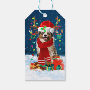 Australian Shepherd Dog in Snow Christmas Gift  Tags