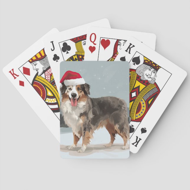 Australian Shepherd Dog in Snow Christmas  Playing Cards (Back)