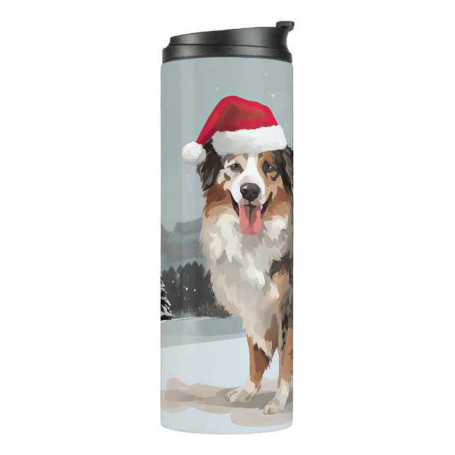 Australian Shepherd Dog in Snow Christmas  Thermal Tumbler (Rotated Left)