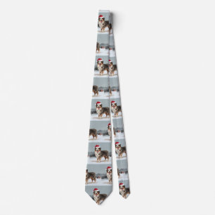 Australian Shepherd Dog in Snow Christmas  Tie