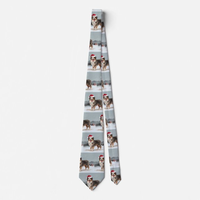 Australian Shepherd Dog in Snow Christmas  Tie (Front)