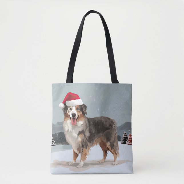 Australian Shepherd Dog in Snow Christmas  Tote Bag (Front)