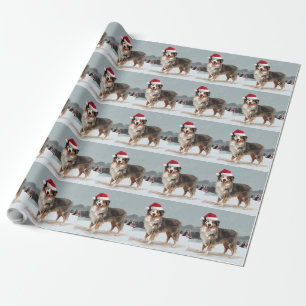 Australian Shepherd Dog in Snow Christmas  Wrapping Paper