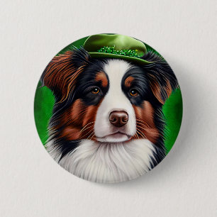 Australian Shepherd dog in St. Patrick's Day Dress 6 Cm Round Badge
