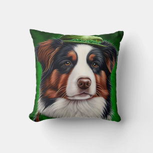 Australian Shepherd dog in St. Patrick's Day Dress Cushion