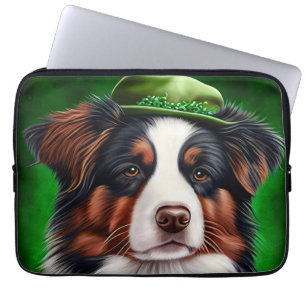 Australian Shepherd dog in St. Patrick's Day Dress Laptop Sleeve