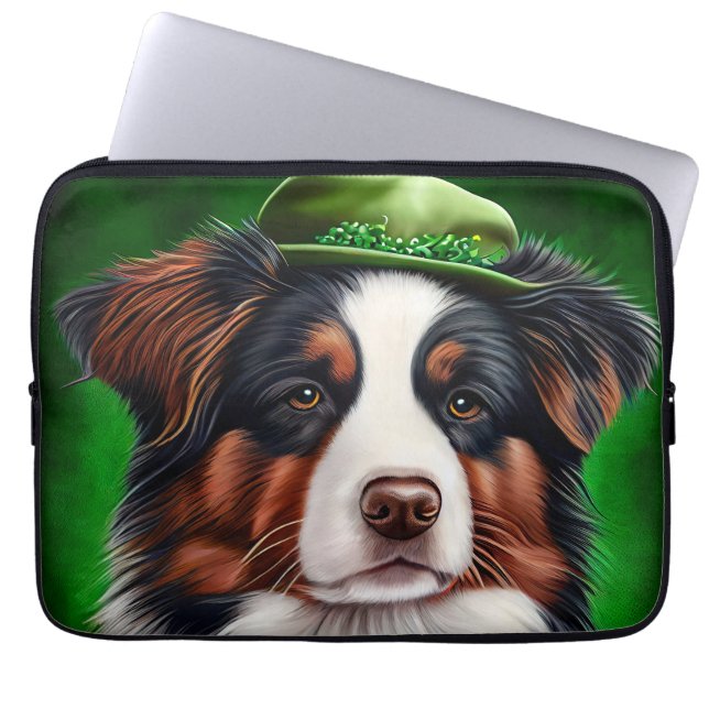 Australian Shepherd dog in St. Patrick's Day Dress Laptop Sleeve (Front)
