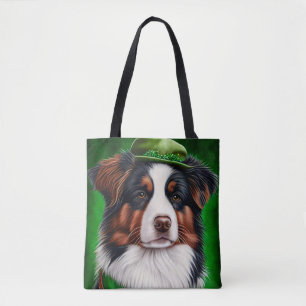 Australian Shepherd dog in St. Patrick's Day Dress Tote Bag