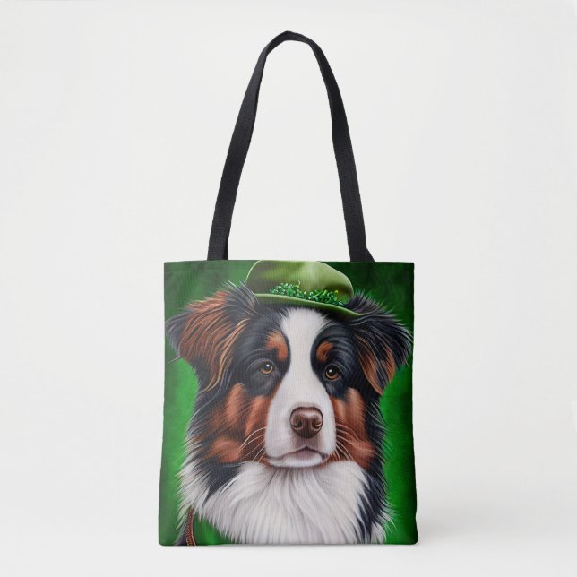 Australian Shepherd dog in St. Patrick's Day Dress Tote Bag (Front)