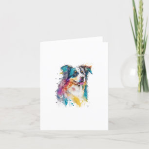 Australian Shepherd Dog In Watercolor & Pen Holiday Card