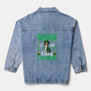 Australian Shepherd Dog Is My Lucky Charms St Patr Denim Jacket