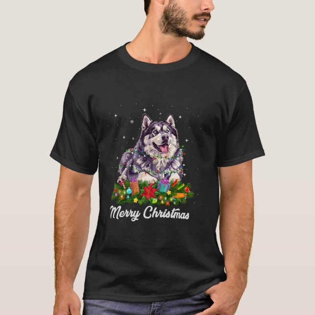 Australian Shepherd Dog Lighting Xmas Santa Christ T-Shirt (Front)
