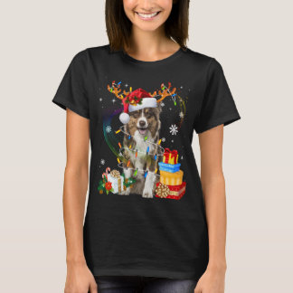 Australian Shepherd Dog Lights Santa Hat Sweater C