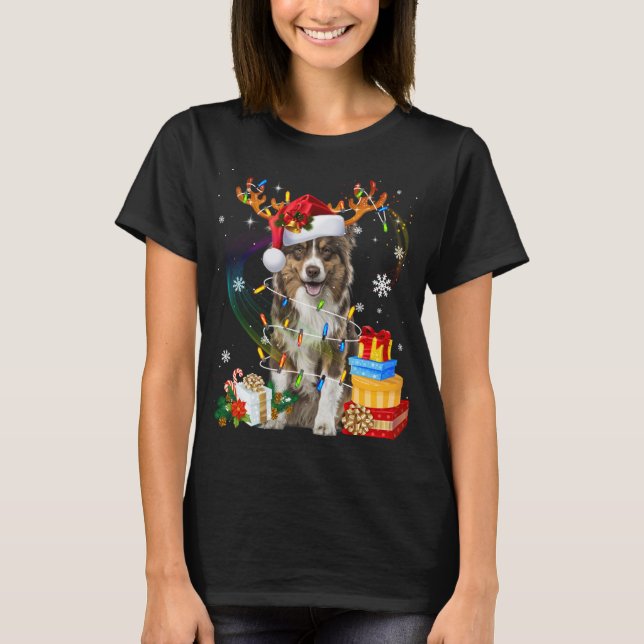 Australian Shepherd Dog Lights Santa Hat Sweater C (Front)