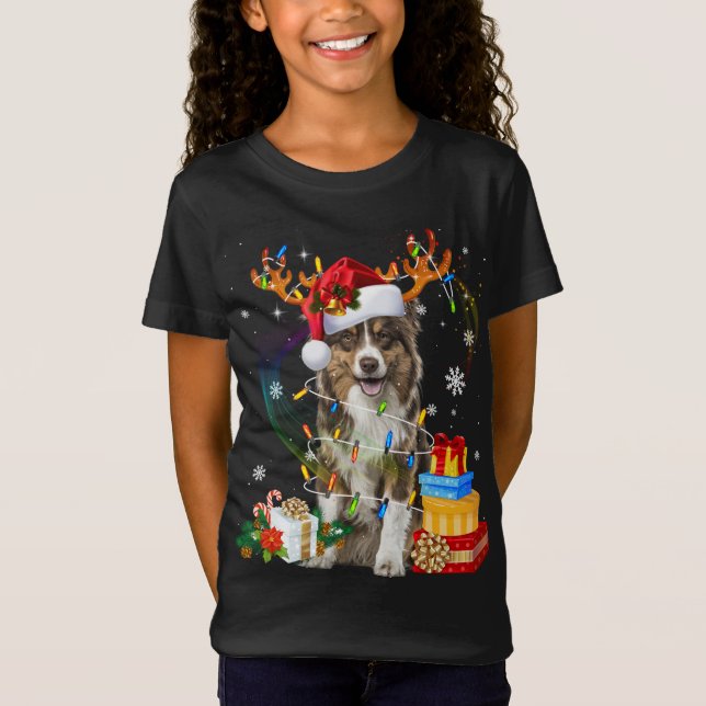 Australian Shepherd Dog Lights Santa Hat Sweater C (Front)