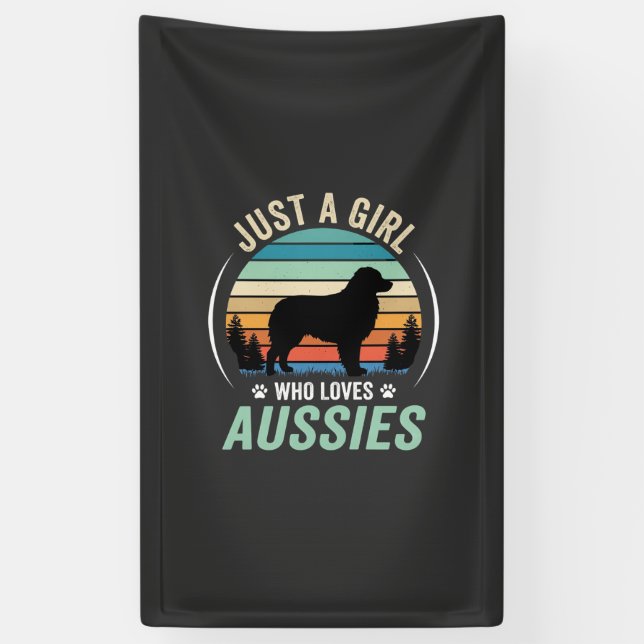 Australian Shepherd Dog Lover Retro Sunset Aussies Banner (Vertical)