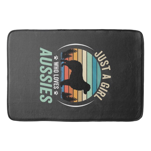 Australian Shepherd Dog Lover Retro Sunset Aussies Bath Mat (Front)