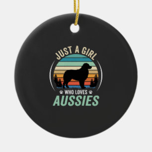 Australian Shepherd Dog Lover Retro Sunset Aussies Ceramic Tree Decoration