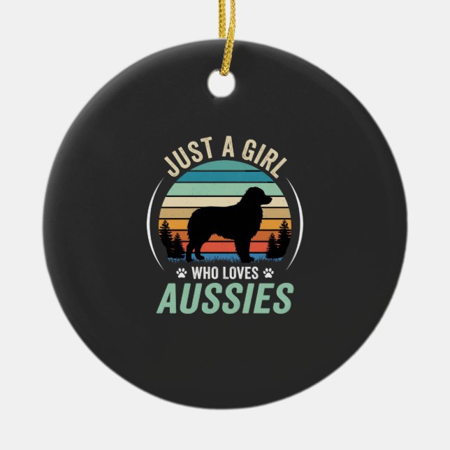 Australian Shepherd Dog Lover Retro Sunset Aussies Ceramic Tree Decoration (Front)