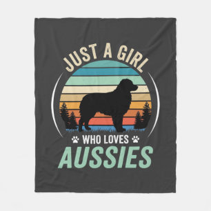 Australian Shepherd Dog Lover Retro Sunset Aussies Fleece Blanket