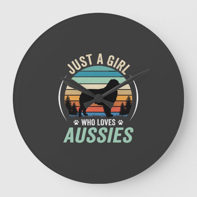 Australian Shepherd Dog Lover Retro Sunset Aussies Large Clock (Front)