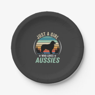 Australian Shepherd Dog Lover Retro Sunset Aussies Paper Plate