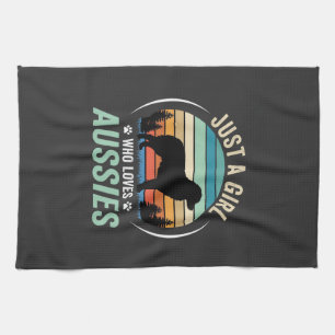 Australian Shepherd Dog Lover Retro Sunset Aussies Tea Towel