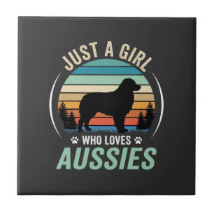 Australian Shepherd Dog Lover Retro Sunset Aussies Tile