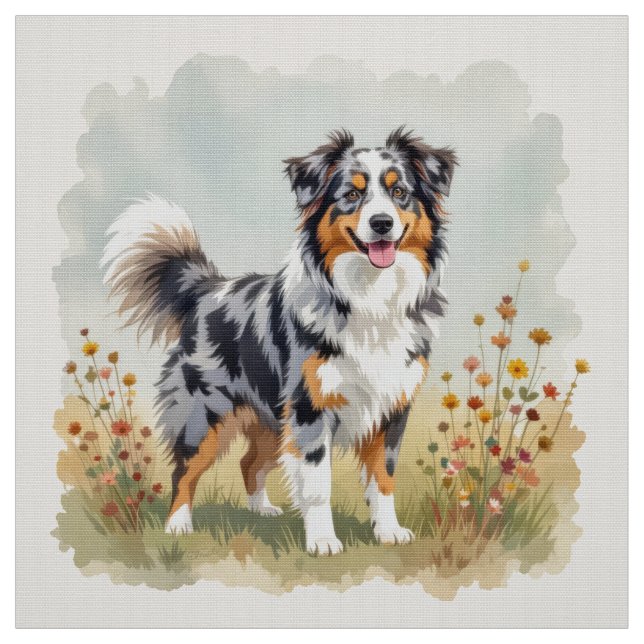 Australian Shepherd Dog Merle Long Tail Fabric (Swatch)