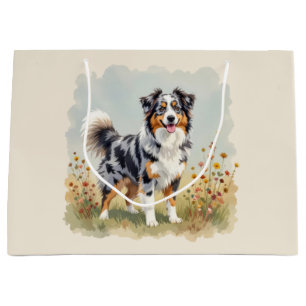 Australian Shepherd Dog Merle Long Tail Large Gift Bag