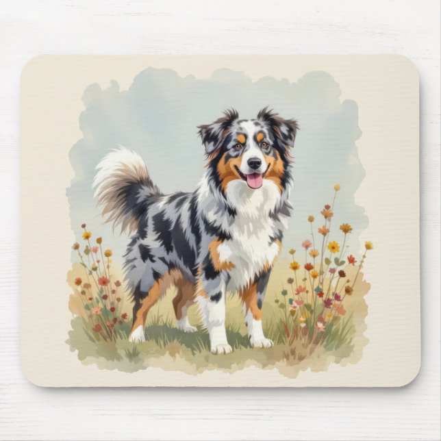 Australian Shepherd Dog Merle Long Tail Mouse Mat (Front)