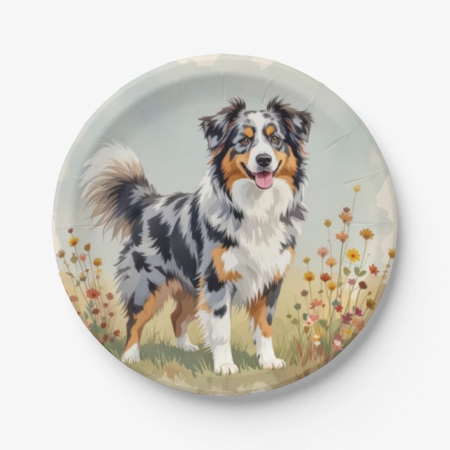 Australian Shepherd Dog Merle Long Tail Paper Plate (Front)