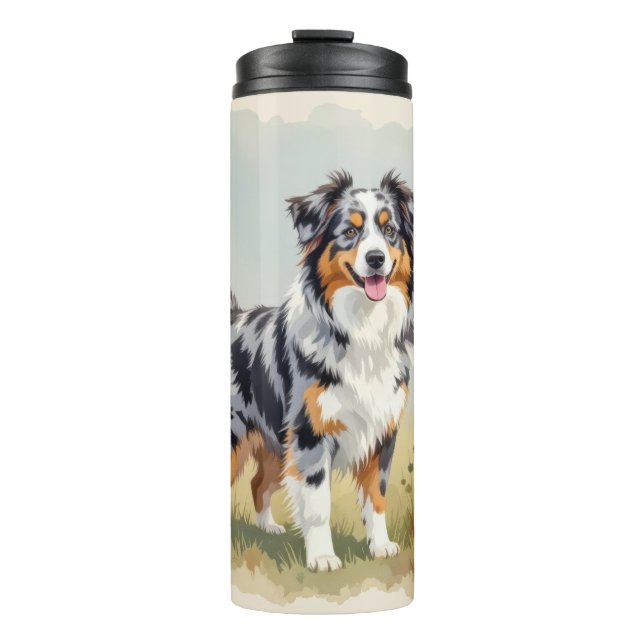 Australian Shepherd Dog Merle Long Tail Thermal Tumbler (Front)