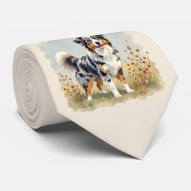Australian Shepherd Dog Merle Long Tail Tie (Rolled)